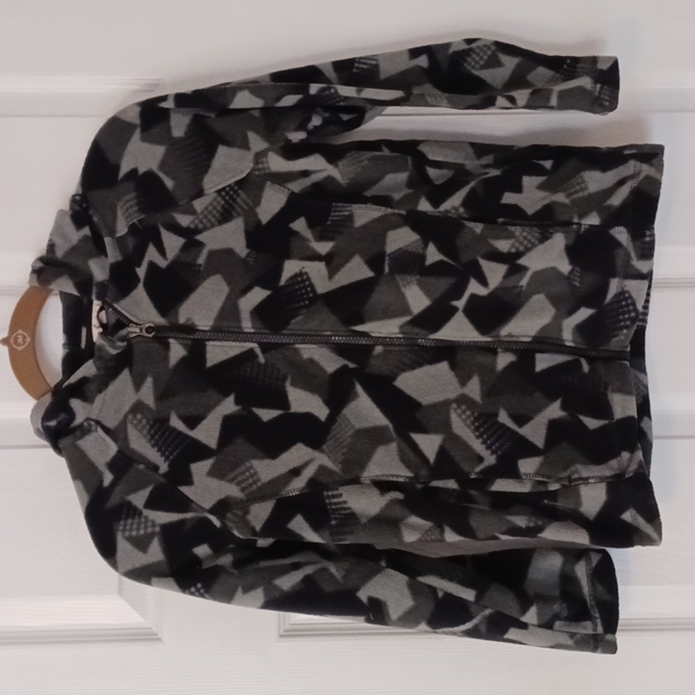 Lands End kids zip up Hoodie fleece sweatshirt gray and black size small